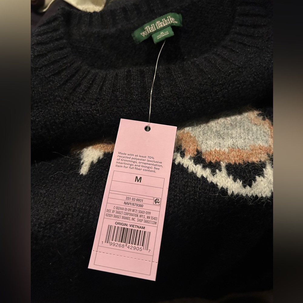 NWT Wild Fable Crewneck Pullover Heritage Novelty Sweater -Navy Blue Dogs - Picture 9 of 9